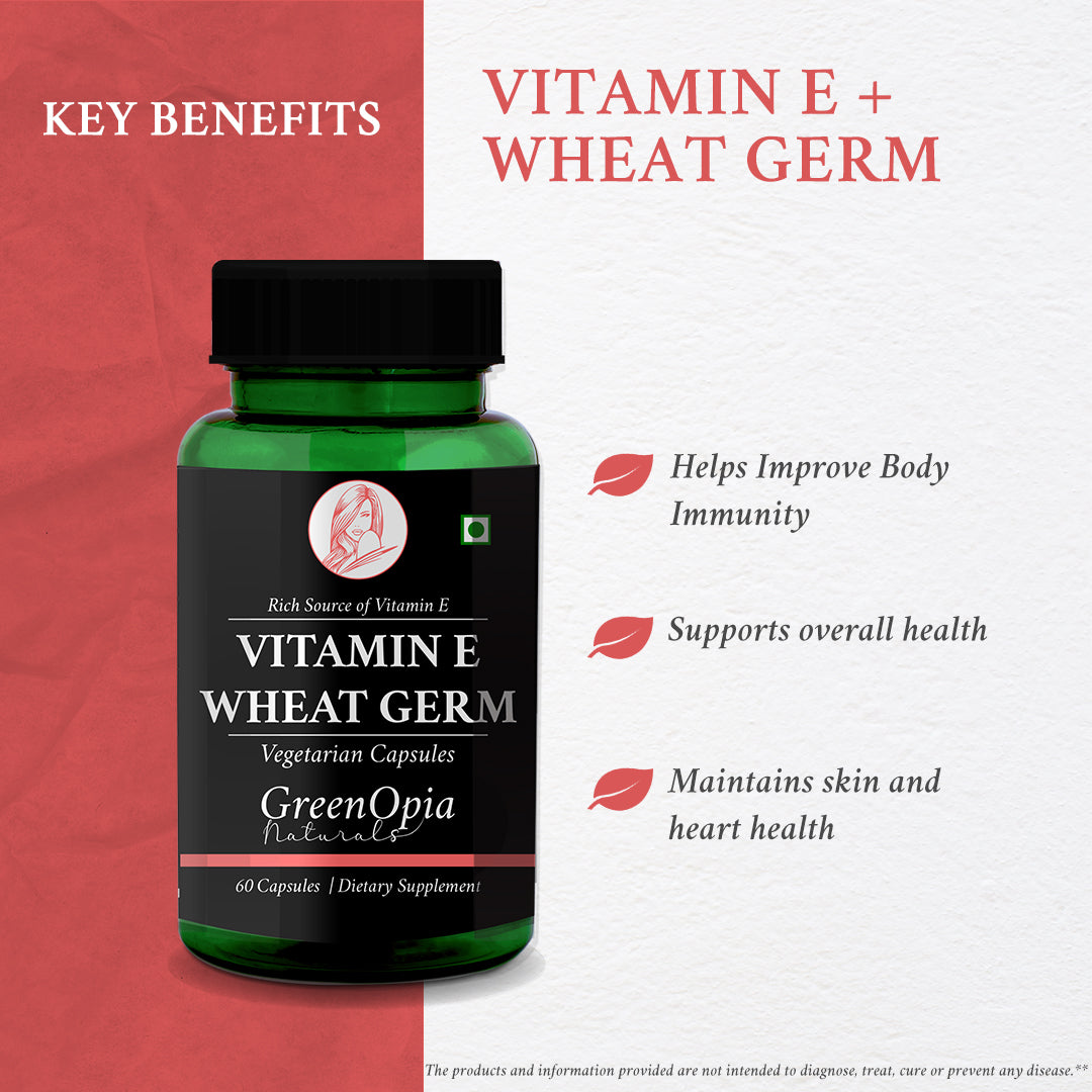 Vitamin E + Wheat Germ Oil Capsules – Skin Glow, Hair Strength &amp; Antioxidant Support | 60 Vegetarian Capsules