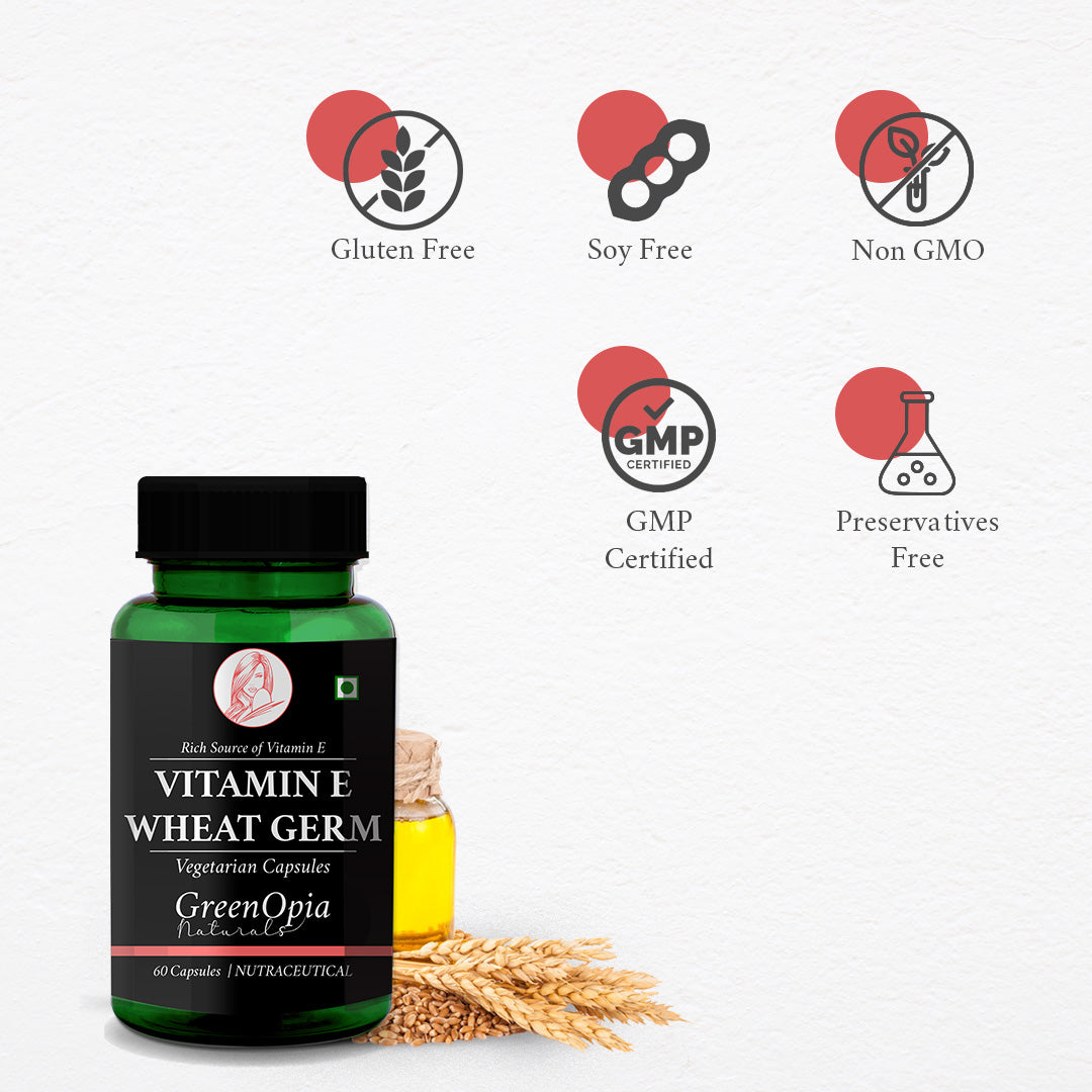GreenOpia Vitamin E + Wheat Germ Oil 60 Liquid Filled Vegetarian Capsules