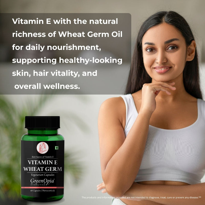 GreenOpia Vitamin E and Wheat Germ Oil capsules supplement bottle