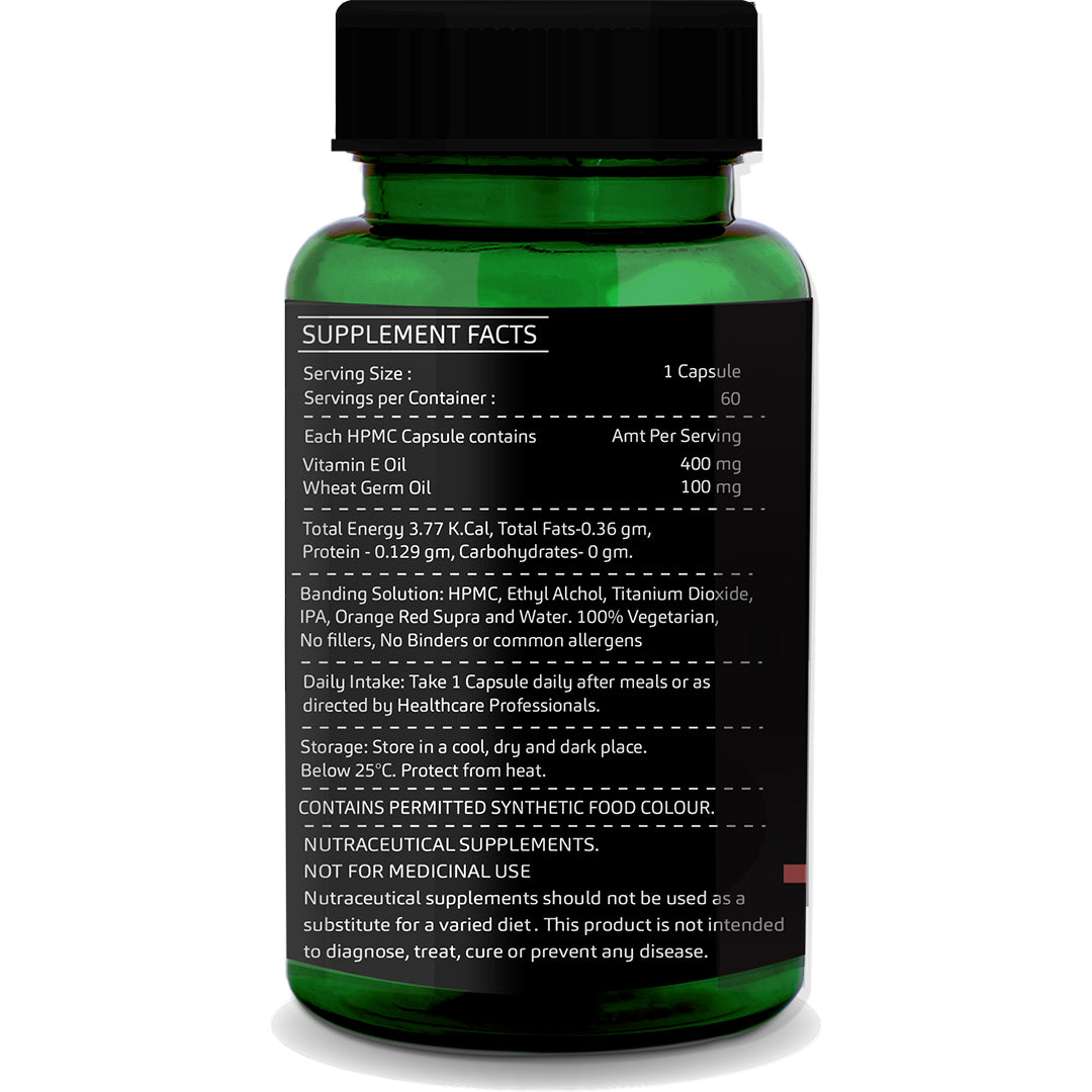 Vitamin E + Wheat Germ Oil Capsules – Skin Glow, Hair Strength &amp; Antioxidant Support | 60 Vegetarian Capsules