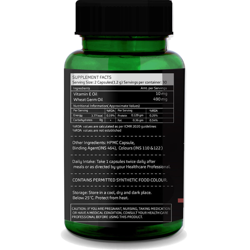 Natural vitamin E and cold-pressed wheat germ oil ingredients used in GreenOpia capsules