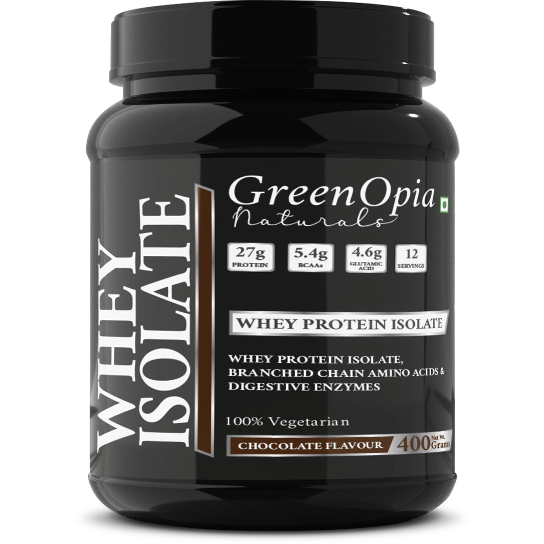 GreenOpia Whey Protein Isolate – 27g Protein | Chocolate Flavour | Lean Muscle, Recovery &amp; Performance | 400 grams