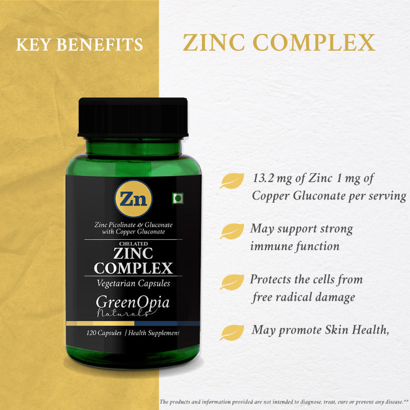 GreenOpia Zinc Complex featuring zinc picolinate, zinc gluconate and copper gluconate for enhanced bioavailability