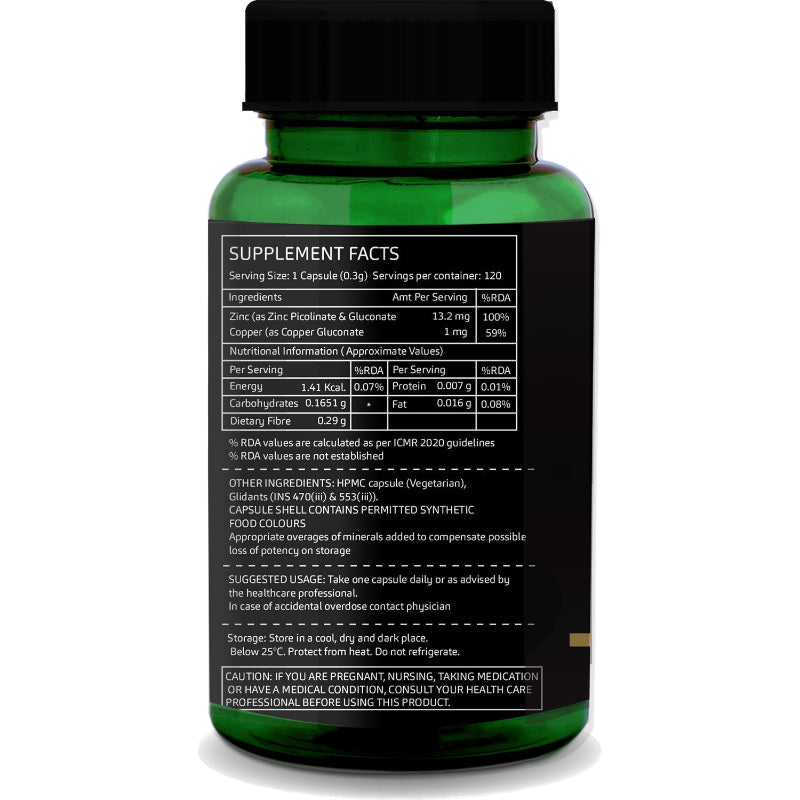 GreenOpia Zinc Complex vegetarian capsules bottle angled view for immune and cellular health support