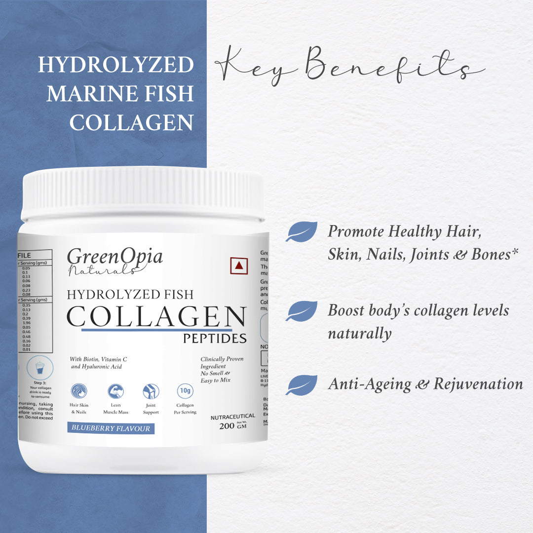 Hydrolyzed Marine Fish Collagen Peptides Powder, Clinically Proven (with Biotin, Hyaluronic acid &amp; Vitamin C) Supplement for Skin Hair for Men Women, Type 1 Collagen, 200 grams